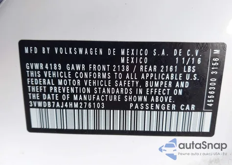 2017 Volkswagen Jetta 1.4T Se из США, поврежденный, VIN 3VWDB7AJ4HM276103